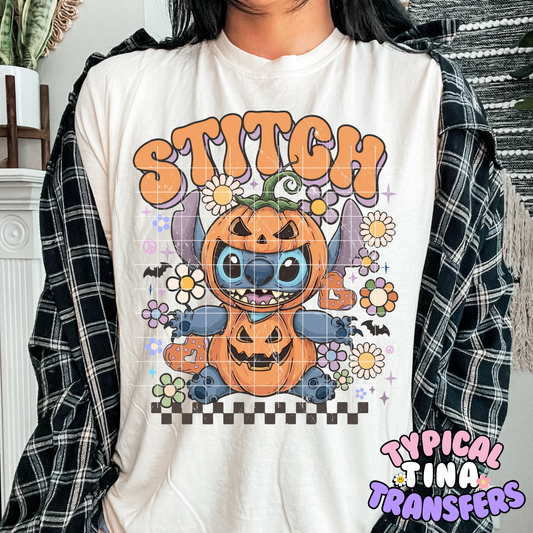 Alien Pumpkin floral with name | DTF Transfer | POD