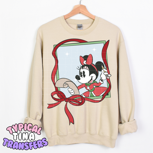 Min Mouse Holiday Frame and Ribbon | DTF Transfer | POD