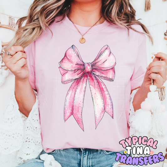 Pink drawn Bow | Adult 11" DTF Screen Print | POD