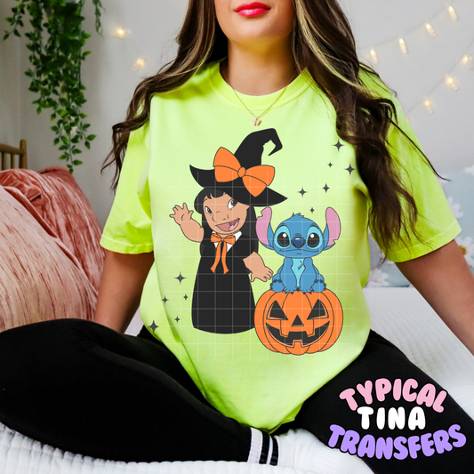 Li and Stitch Halloween Witch | DTF Transfer | POD