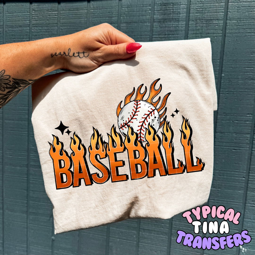 Baseball flames | DTF Transfers | POD