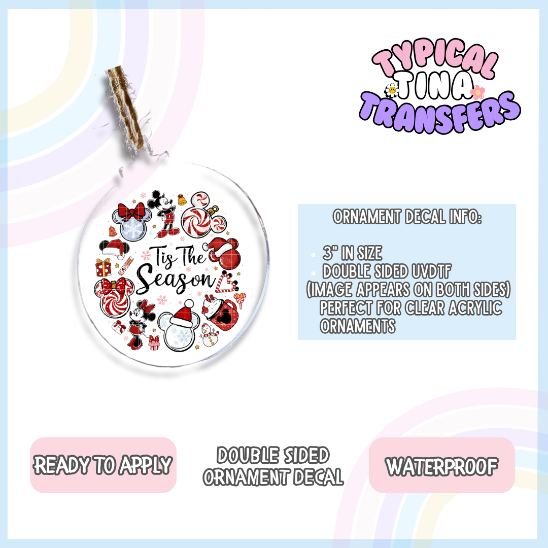 Tis the season red and white | 3" Ornament Decal | POD