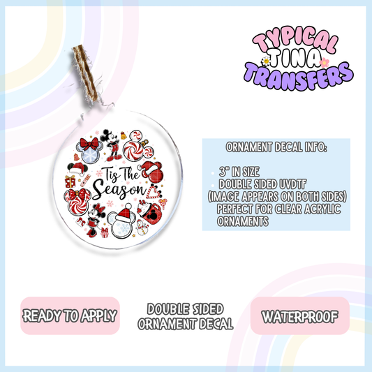 Tis the season red and white | 3" Ornament Decal | POD