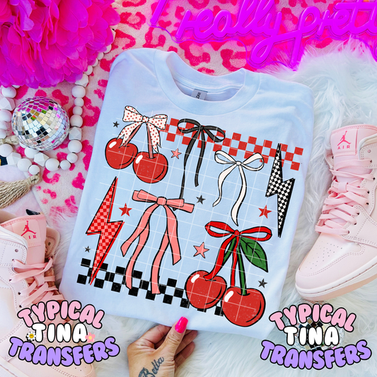 Checkered coquette cherries | DTF Transfer | POD