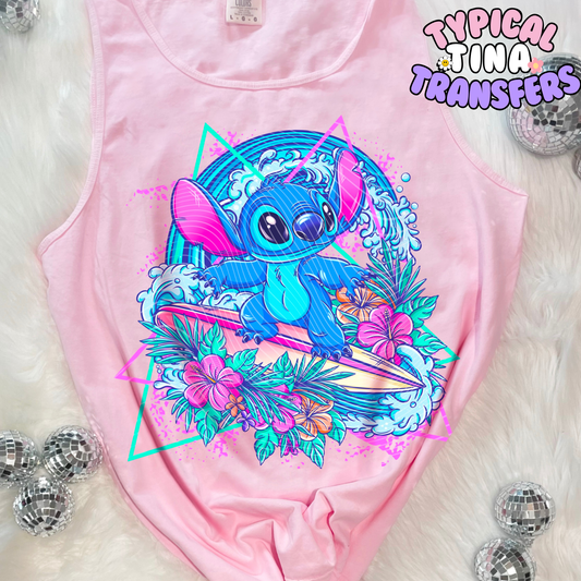 Blue Alien Surfing | DTF Transfer | POD - Choose Design