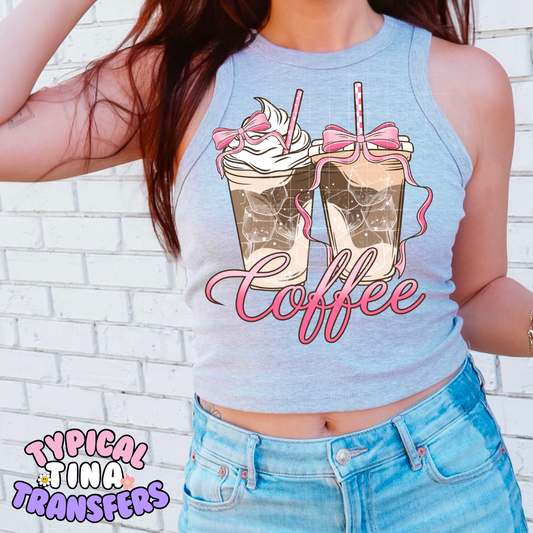 Coffee Coquette pink bows | DTF Transfer | POD