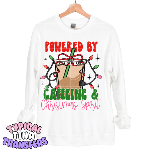 powered by caffeine and Christmas Spirit | DTF Screen Print | POD