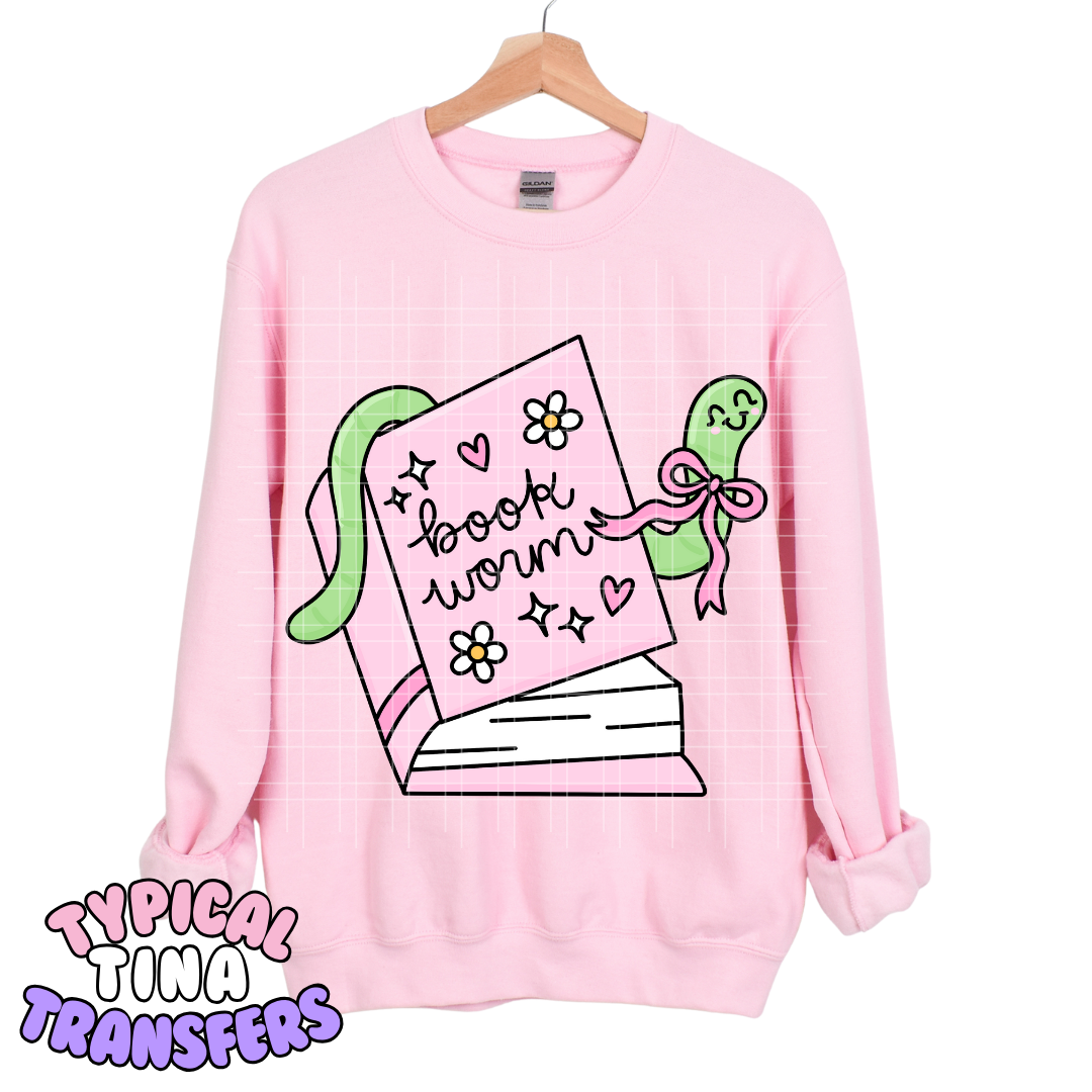 Book Worm pink book | DTF Transfers | POD