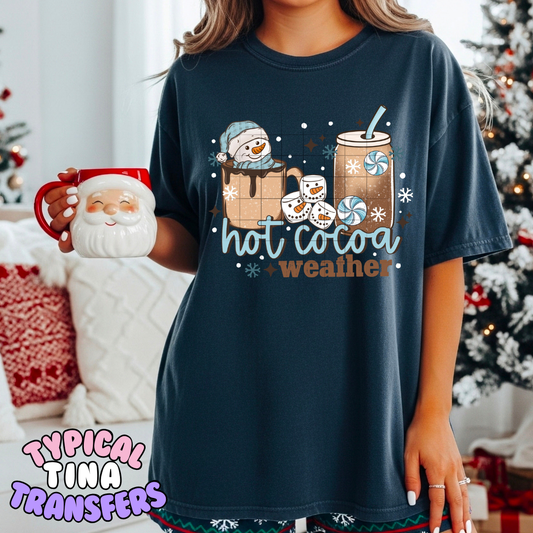Hot cocoa Snowman in blue | DTF Transfers | POD