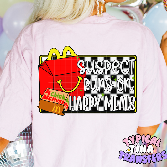 Suspect Runs on Happy M | DTF Screen Print | POD
