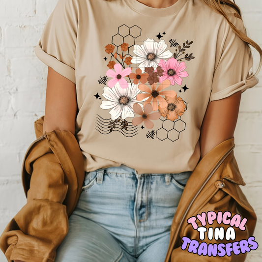 Floral Honey combs | DTF Transfers | POD