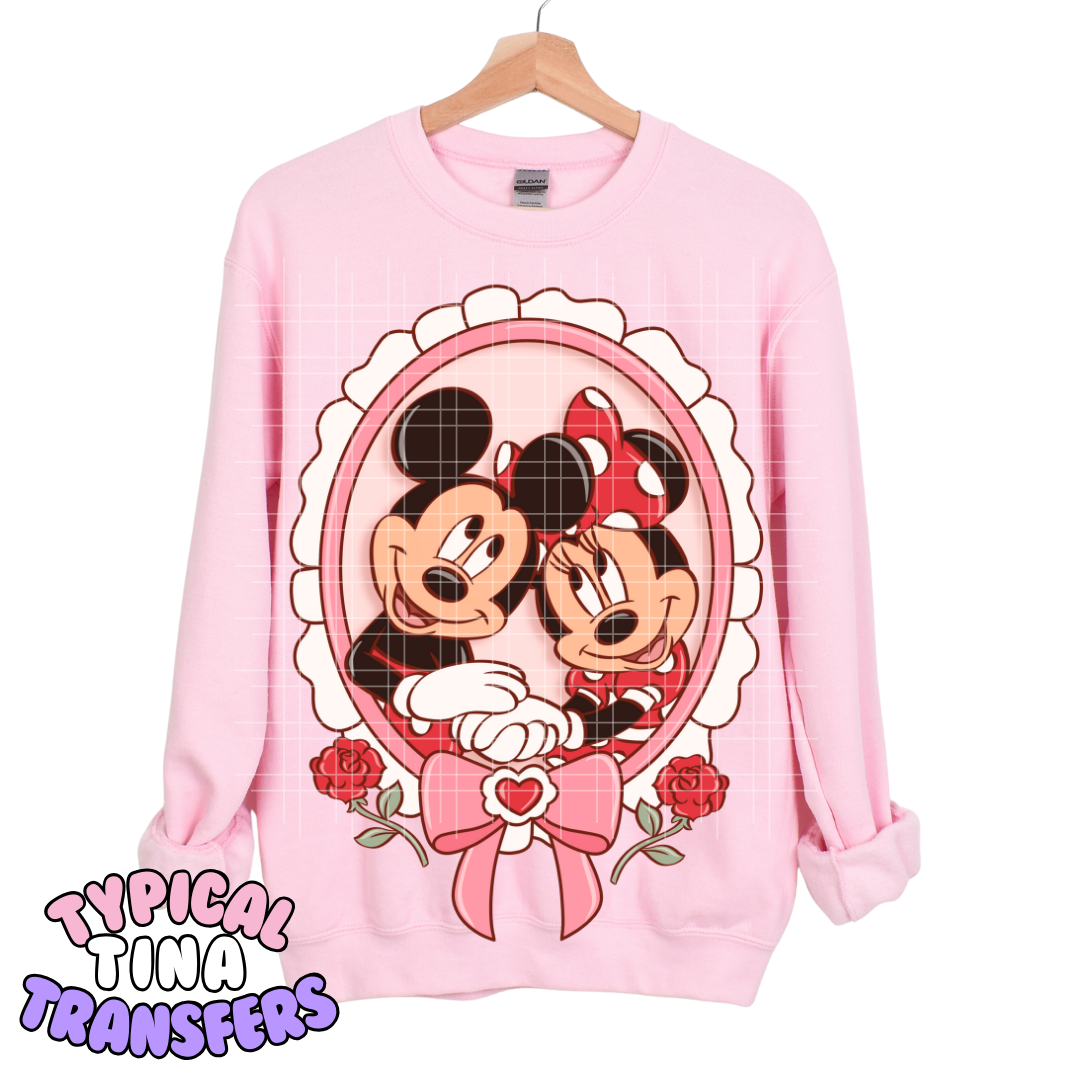 Mick and Min Mouse Coquette Frame with roses | DTF Transfers | POD