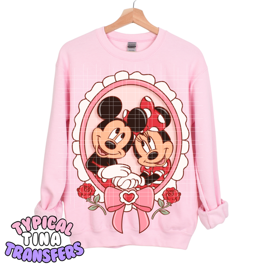 Mick and Min Mouse Coquette Frame with roses | DTF Transfers | POD