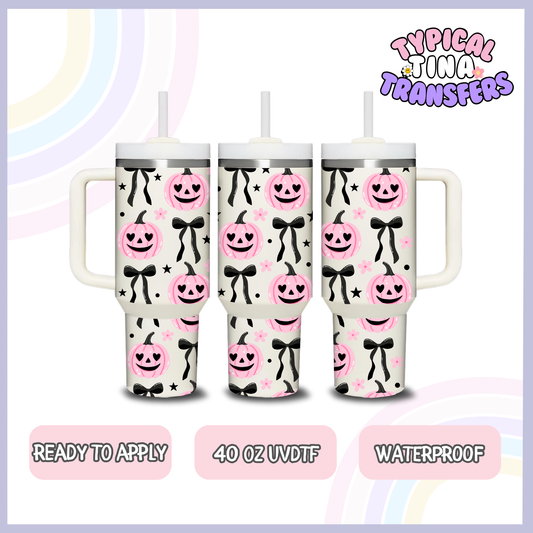 Pink Pumpkin black bows  | 40oz UVDTF Wrap | POD
