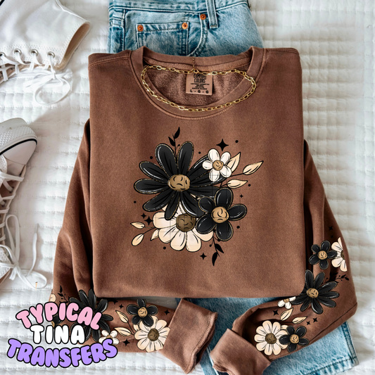 Black and Cream Daises | DTF Transfers | POD