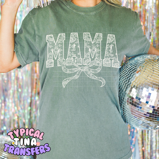 Lace mama with bow (white) | DTF Screen Print | POD