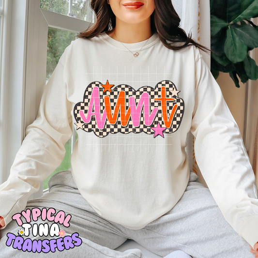 Aunt checkered pink and orange | DTF Transfer | POD
