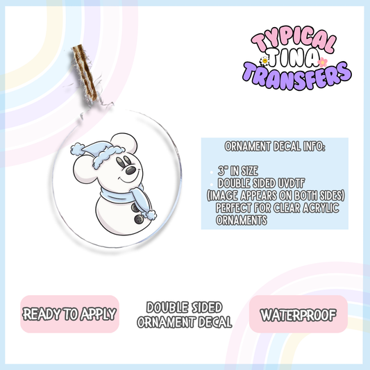 Snowman M Mouse Blue | 3" Ornament Decal | POD