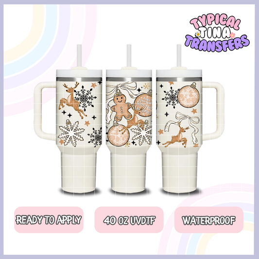 Gingerbread Ornaments and Reindeer | 40oz UVDTF Wrap | POD