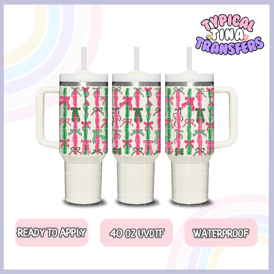 Pink and Green Ribbon bows | 40oz UVDTF Wrap | POD