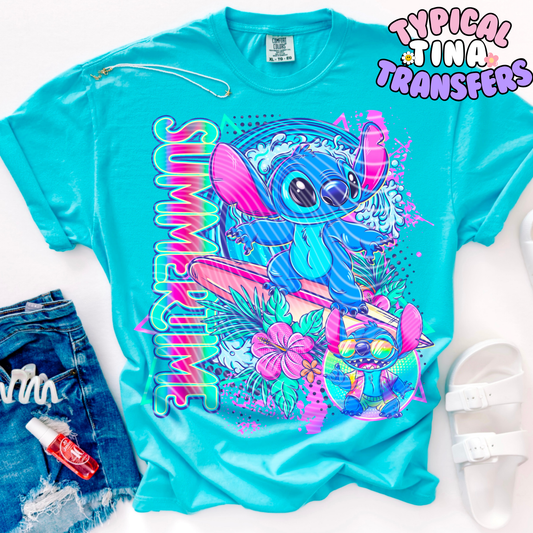 Blue Alien Surfing | DTF Transfer | POD - Choose Design