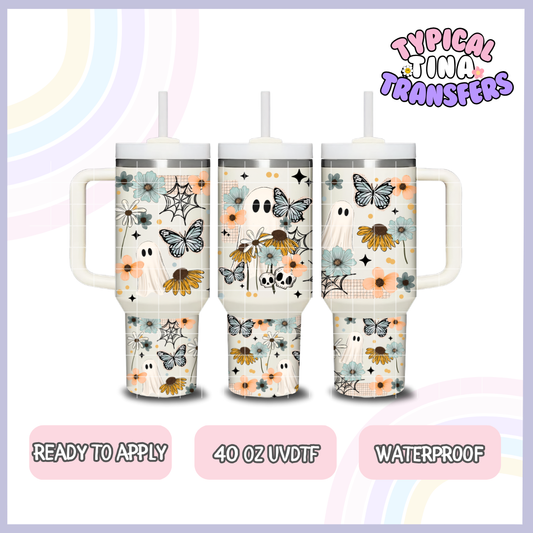 Floral Ghost and butterflies | 40oz UVDTF Wrap | POD