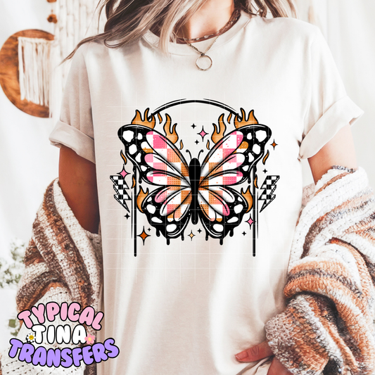 Pink Checkered Butterfly | DTF Screen Print | POD