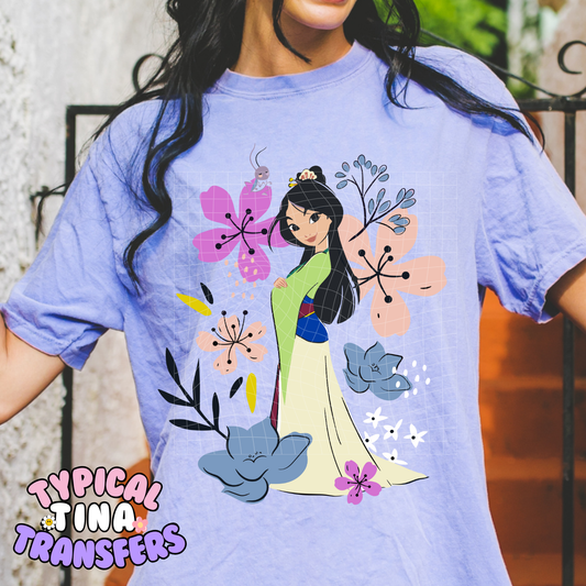 Warrior Princess with Florals | DTF Screen Print | POD