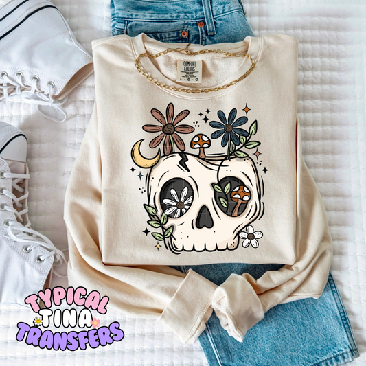 Skull, florals mushroom | DTF Screen Print | POD