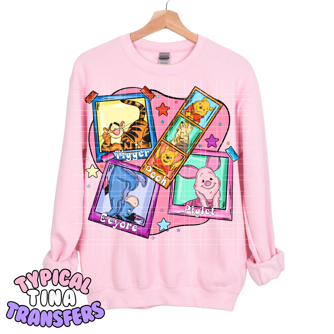 P bear Polaroids pink background | DTF Transfers | POD