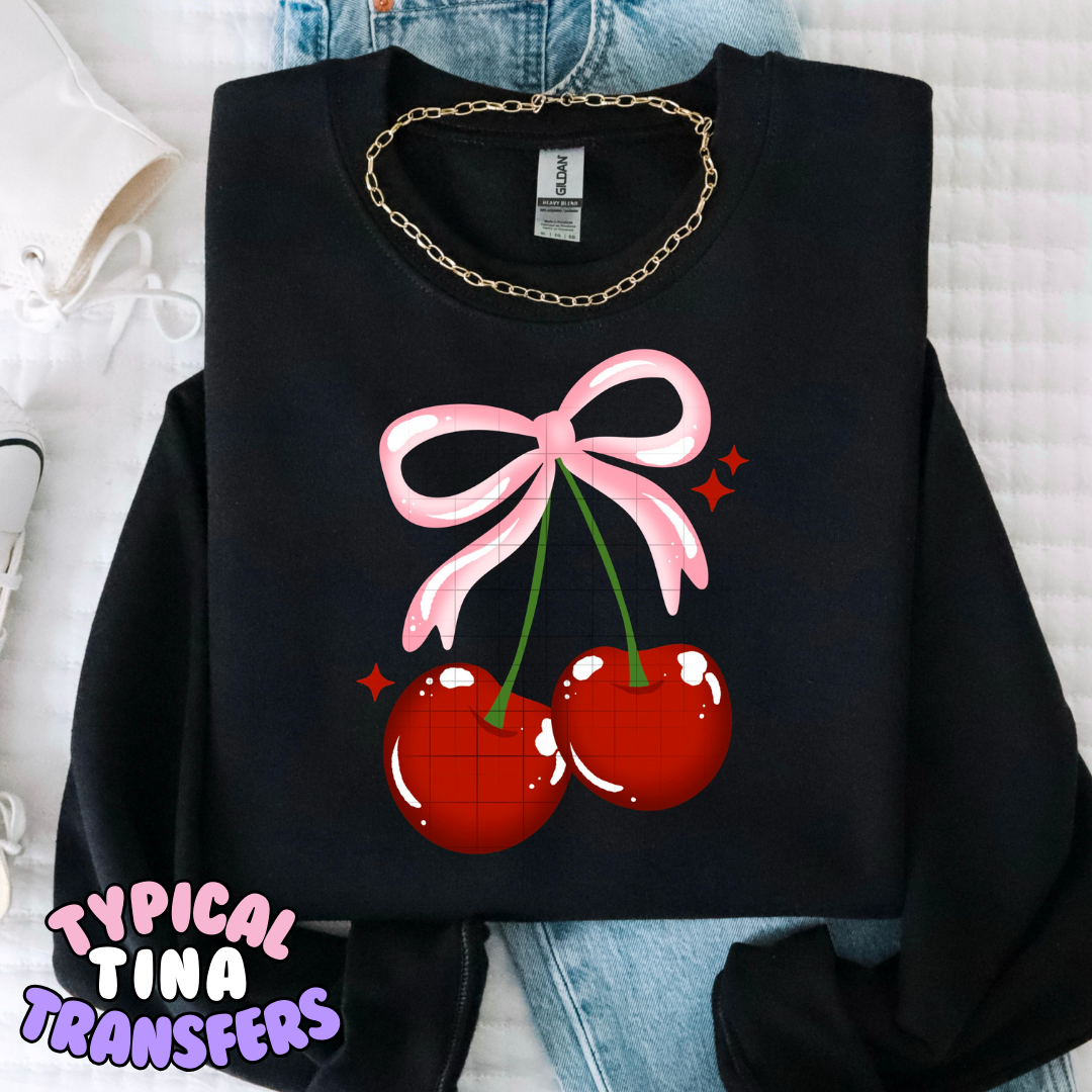 Cherries and pink bow | DTF Transfers | POD