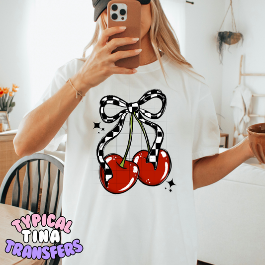 Cherries and checkered bow | DTF Transfers | POD