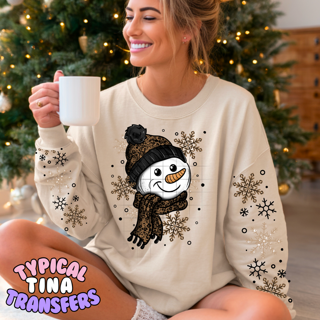 Bundled up Snowman with snowflakes | DTF Transfers | POD