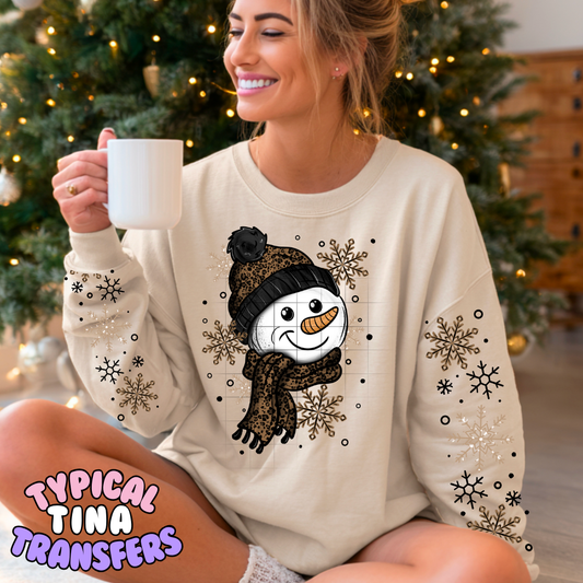 Bundled up Snowman with snowflakes | DTF Transfers | POD