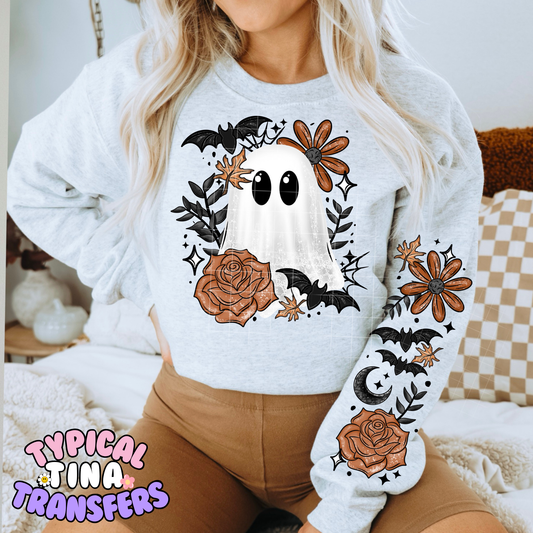 Ghost tan florals and bats | DTF Transfer | POD