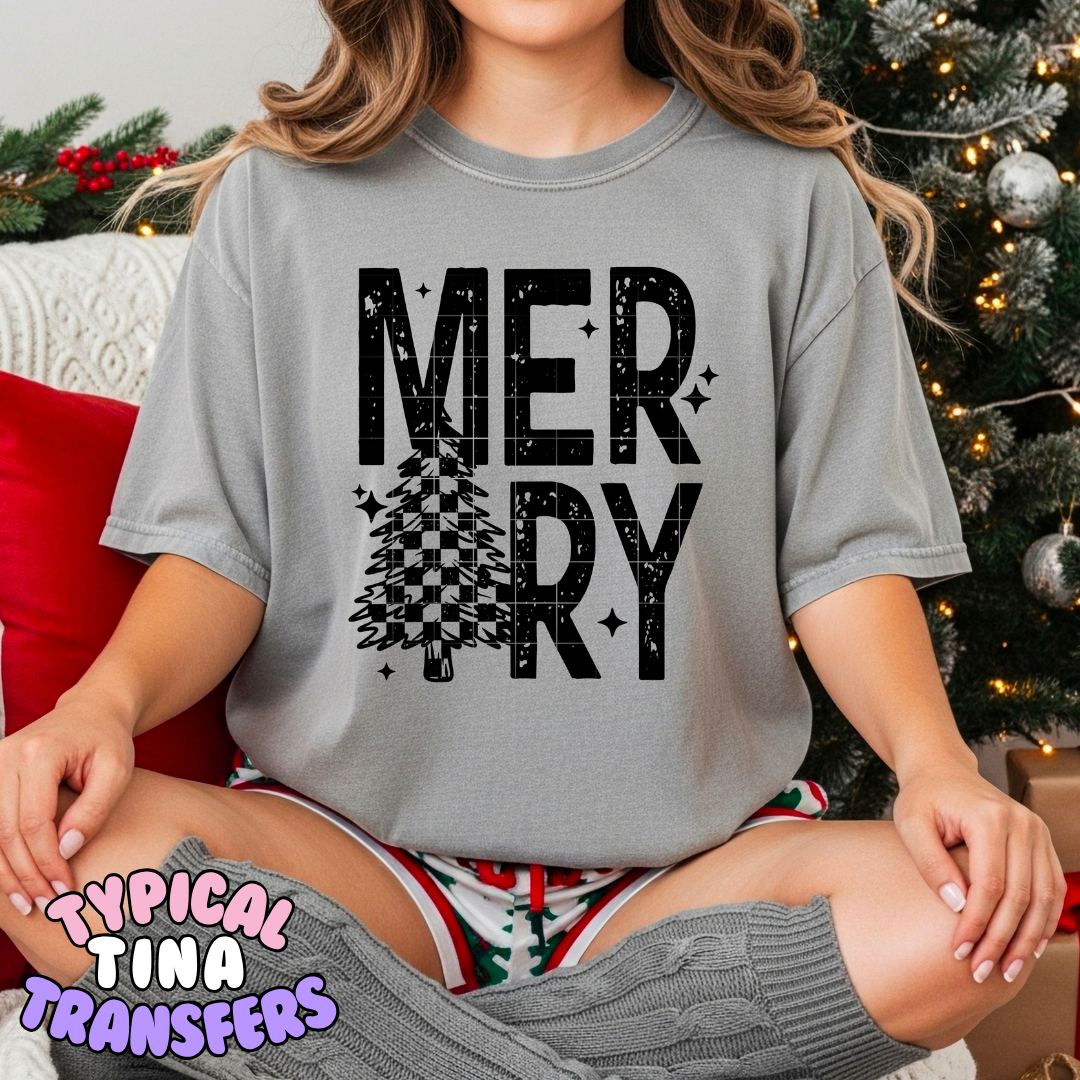 Merry Checkered Tree | DTF Transfer | POD