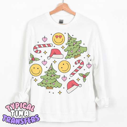 Christmas Trees and Smileys | DTF Transfer | POD