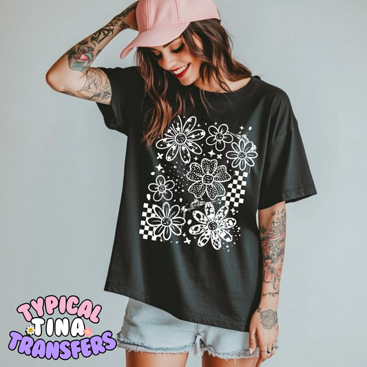 Single color floral and check | DTF Transfer | POD