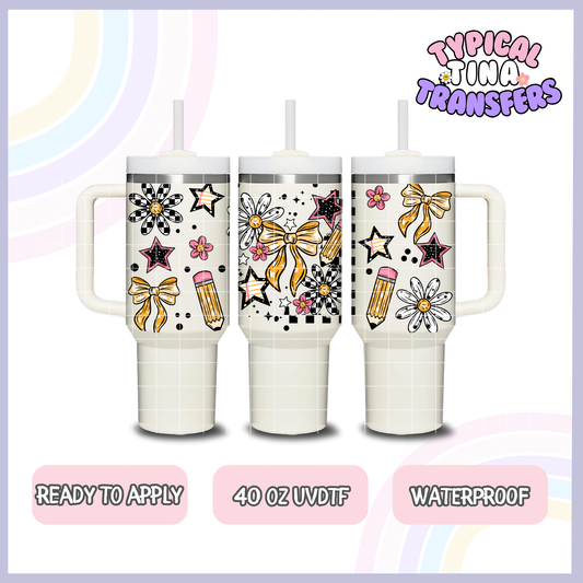 bows, pencils, florals checkered | 40oz UVDTF Wrap | POD