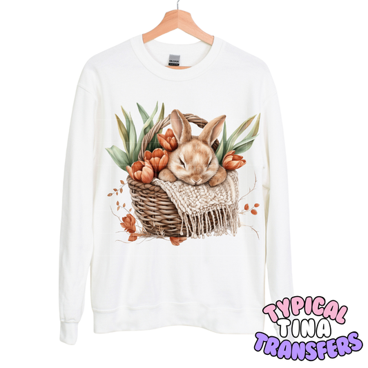 Sleeping bunny in basket | DTF Transfers | POD