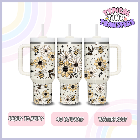 Florals and bees | 40oz UVDTF Wrap | POD