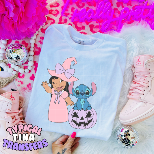 Li and Stitch Halloween Witch Pink version | DTF Transfer | POD