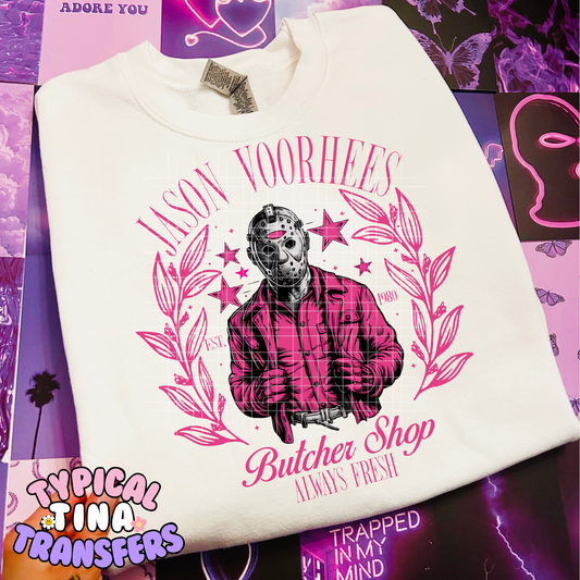 Jason V. Butcher Shop Pink | DTF Transfer | POD