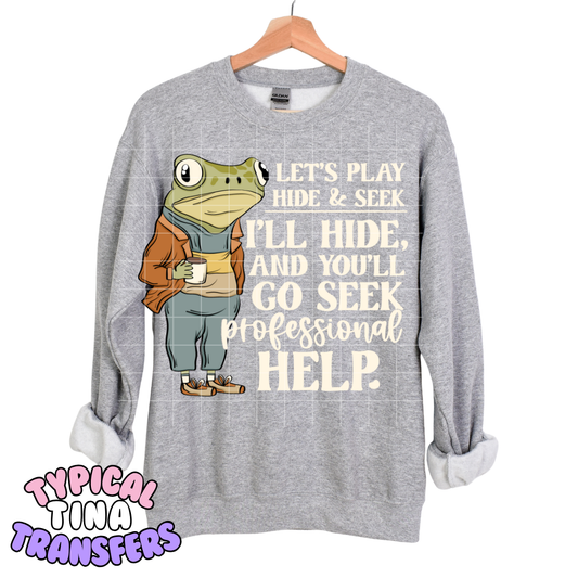 Frog - let's play hide and seek - professional help | DTF Transfers | POD