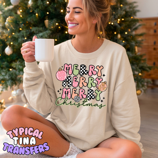 Merry Merry merry (pink/green) Christmas | DTF Transfer | POD