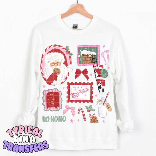 Santa Frames red bow (pink) | DTF Transfer | POD