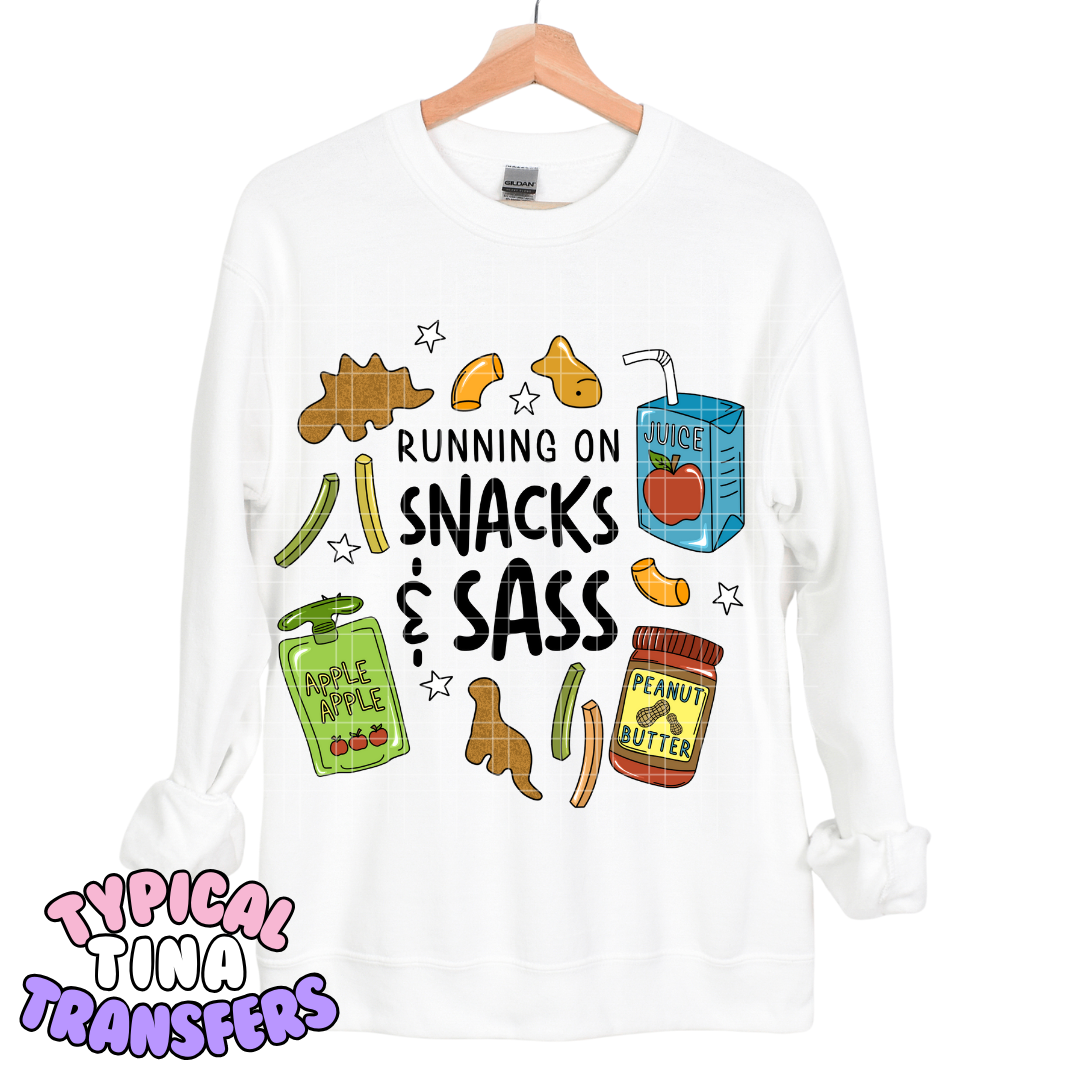 Running on Snacks and Sass | DTF Transfers | POD