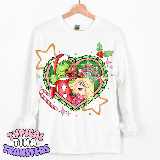 Cute gr!nch and Cindy Green heart together | DTF Transfer | POD