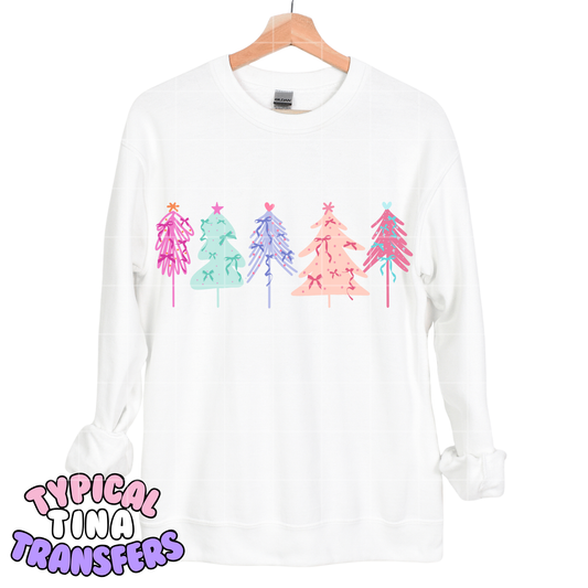 Pastel drawn christmas trees | DTF Screen Print | POD