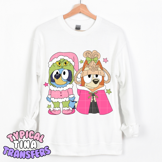 Blue Pup Sisters Gr!nchy Match up DTF Transfer | POD